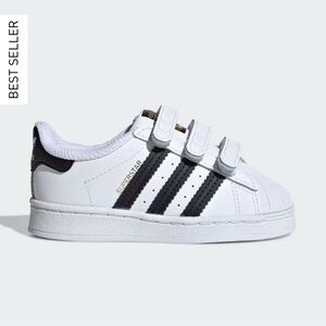 adidas SUPERSTAR White Black Leather Stripe Velcro Closure SHOES Sneakers
